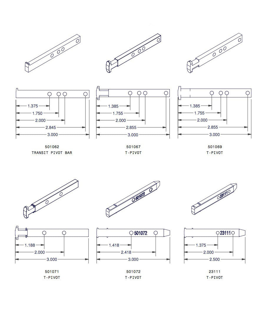 T-Head Pivot Bar, 2 Hole 2-1/2 inch - Zinc Die Cast