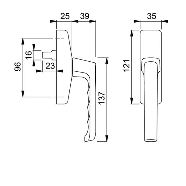 Turn & Tilt Window Handle, Silver, London, Cast Aluminum