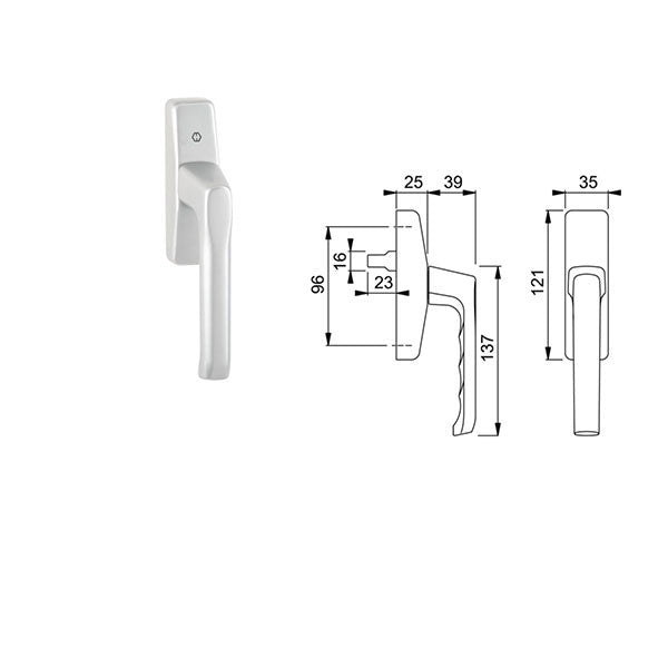Turn & Tilt Window Handle, Silver, London, Cast Aluminum