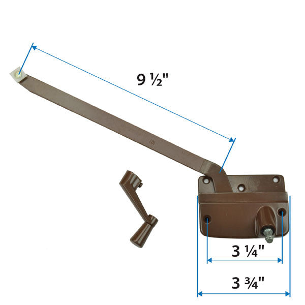 Wood Casement Window Straight Arm Operator 0566208 Left Hand Bronze Operator Long Arm 1960 to 1974