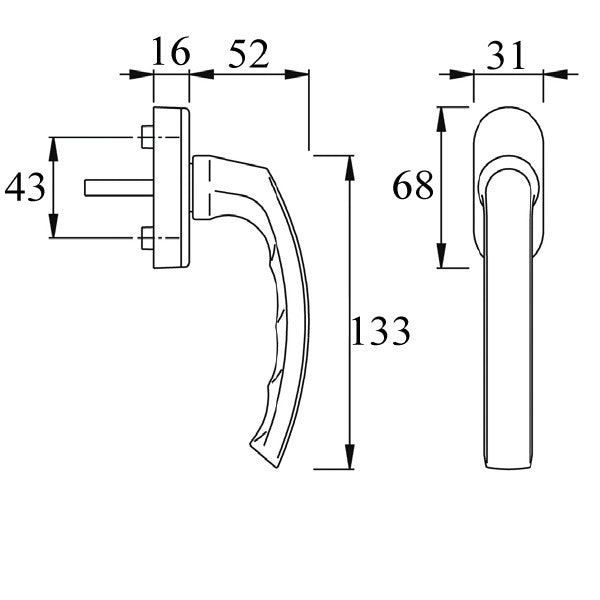 Luxembourg Non-Locking Handle for Tilt & Turn Windows - Made of Aluminum - White