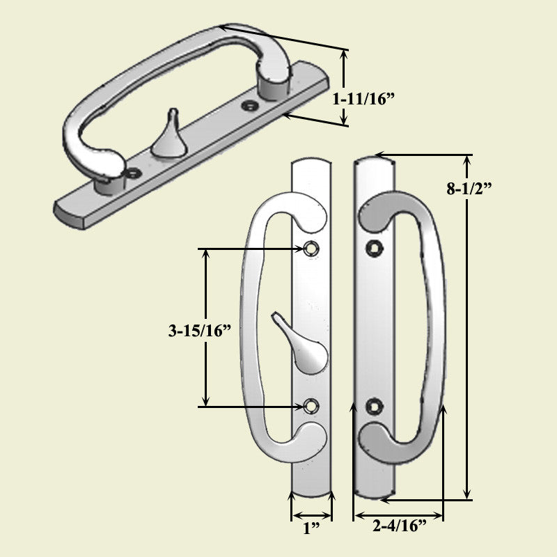 Legacy Glass Sliding Door Handle, Offset Thumb Turn -