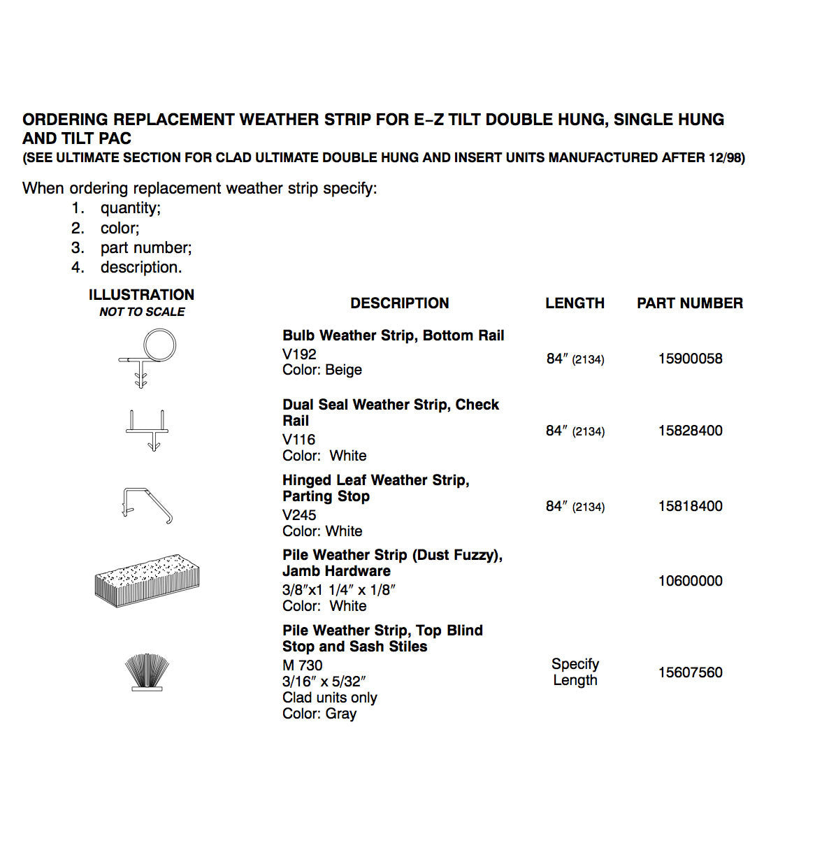 Marvin Single & E-Z Tilt Double Hung, Tilt Pac Pile Weatherstrip - White