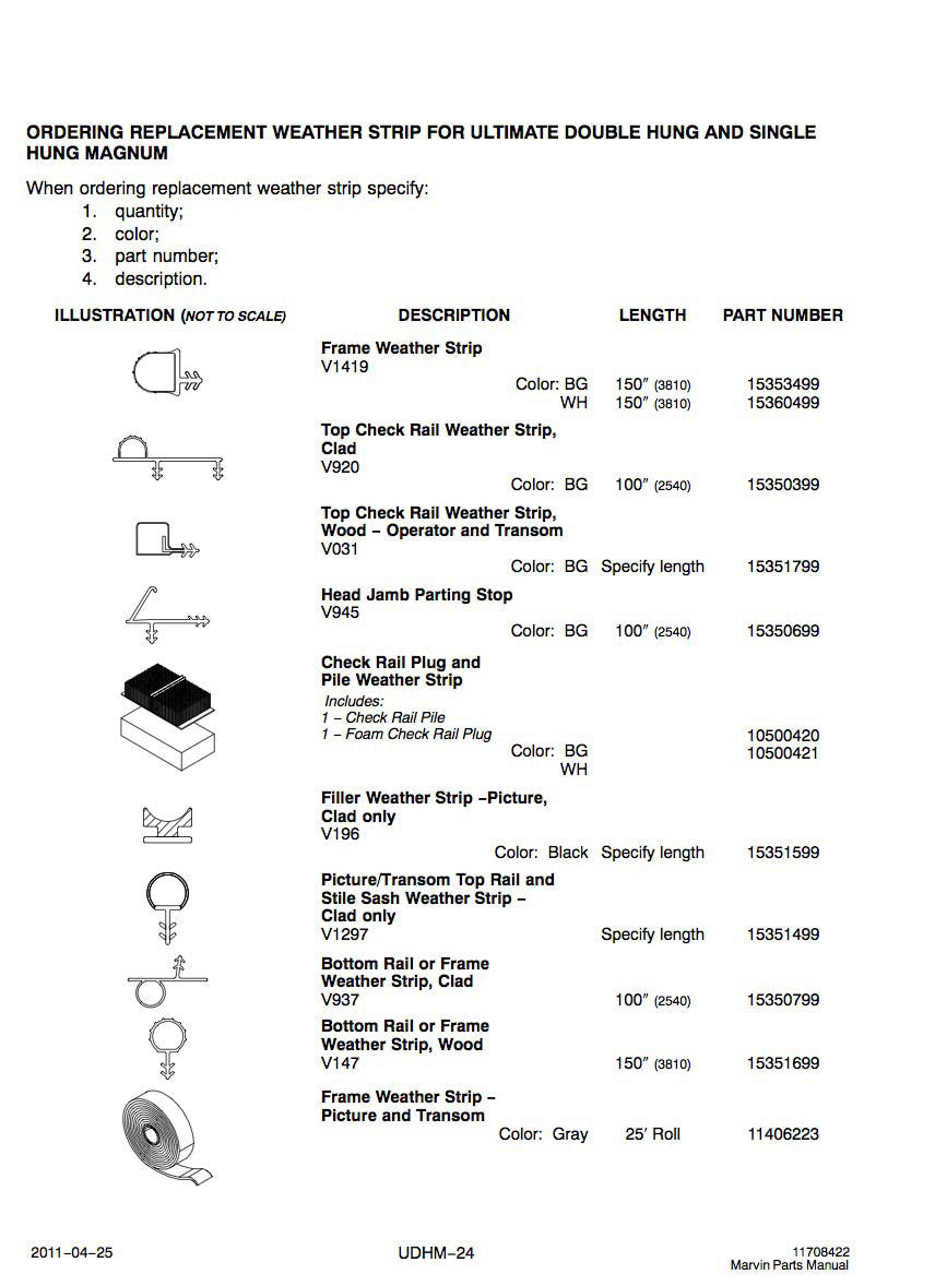 Marvin Single & E-Z Tilt Double Hung, Tilt Pac Pile Weatherstrip - White