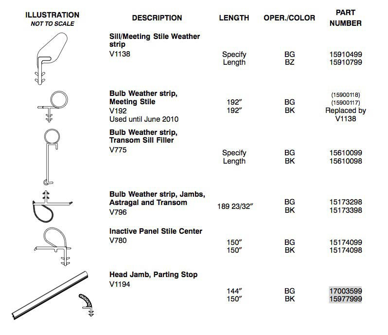 Marvin Head Jamb Parting Stop, V1194 Sliding Door Weatherstrip - Beige