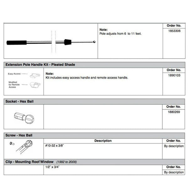 Extension Pole, Pleated Shade Roof Window - Aluminum