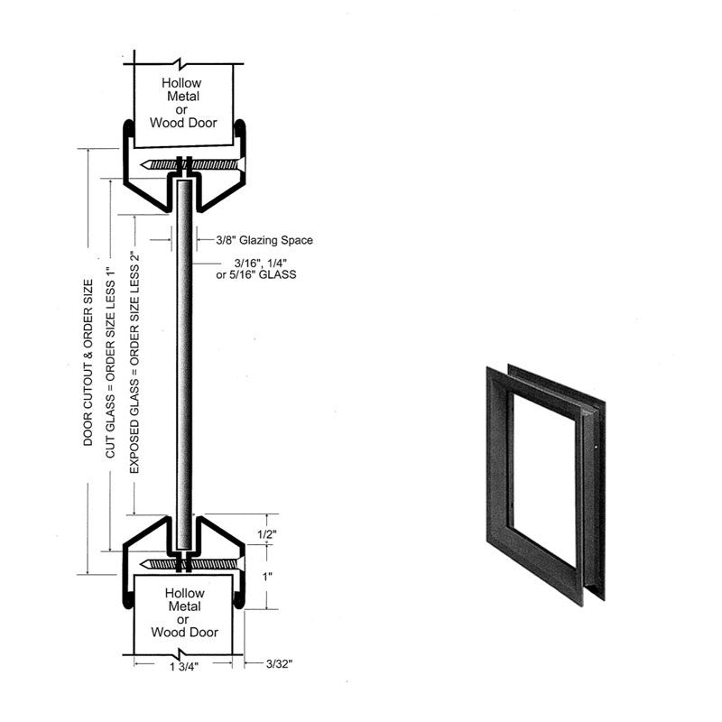 Commercial Door Light Frames, 12" x 12" Low Profile Metal, Screw Together- Dark Bronze