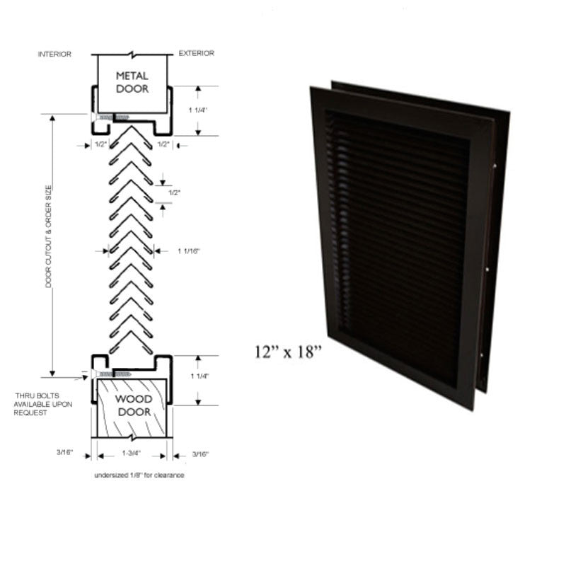 Commercial Door Lite Frames, 12" x 18" Vent, Low Profile Metal, Screw Together - Dark Bronze
