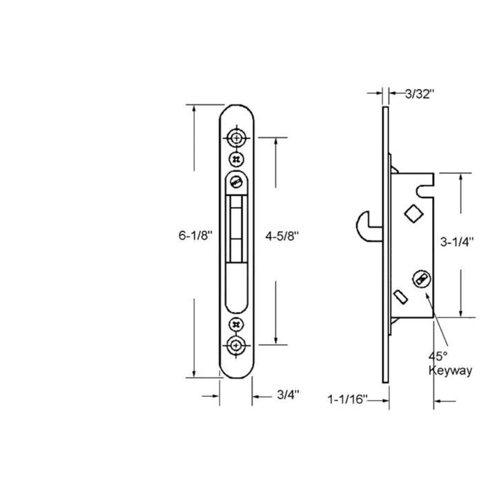 Truth Hardware Mortise Lock 1/2" Wide Round End Face Plate With 45 Degree Keyway
