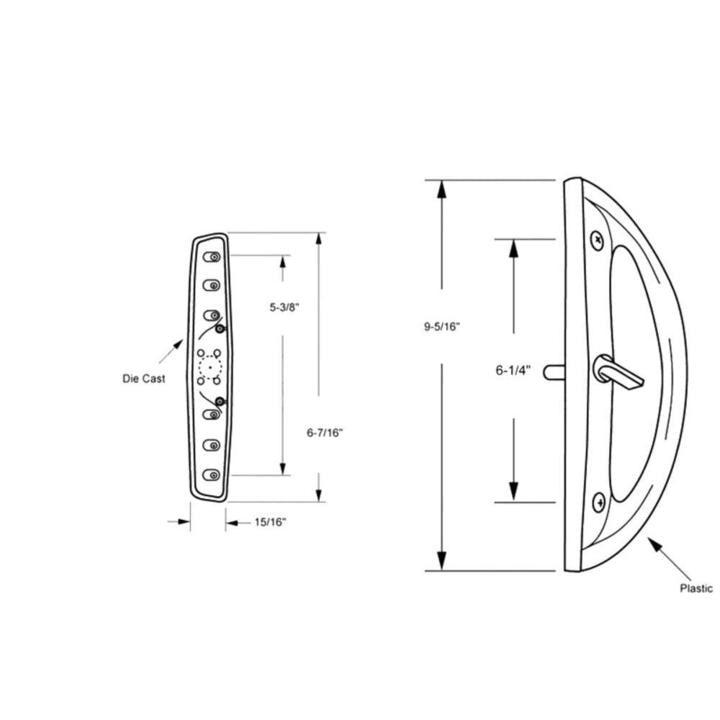 Truth Hardware Patio Door Infinity Handle 6-1/4" Screw Holes - Keyed