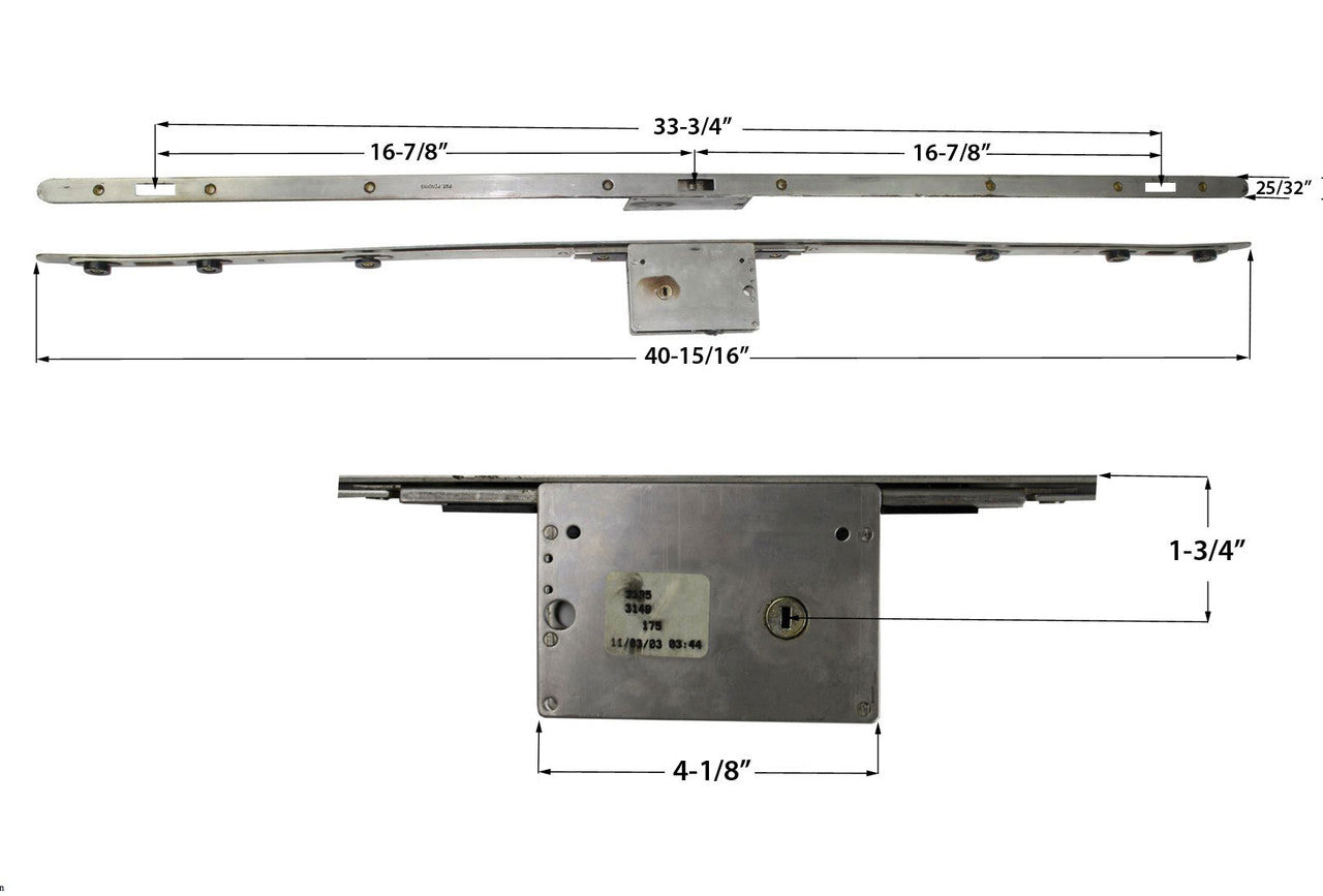 Multipoint Sliding Door Lock 3 Hooks , 1-3/4 Backset - Stainless Steel