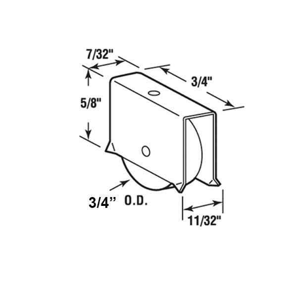 Roller Assembly (Flat) 3/4" Dia - Sliding Windows, Showcase / Storm - Steel / Nylon