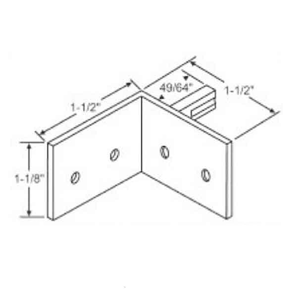 Pivot Bar Angle Bracket, 1-1/2", Corner Right Hand