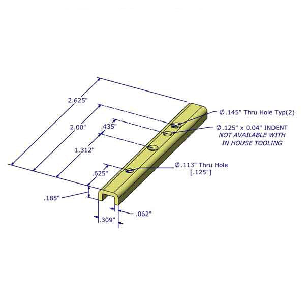 Pivot Bar, 2-5/8", 3 Hole, U-Shaped, Stamped Steel