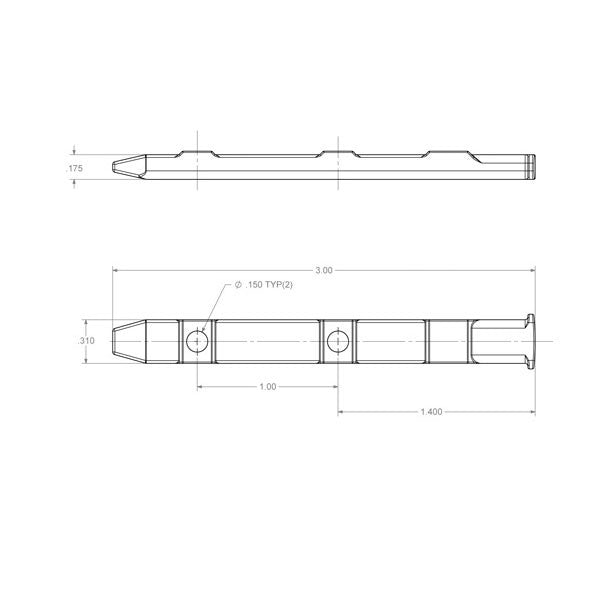 Pivot Bar, 3", 2 Hole, Mini T-Head, Zinc Die Cast