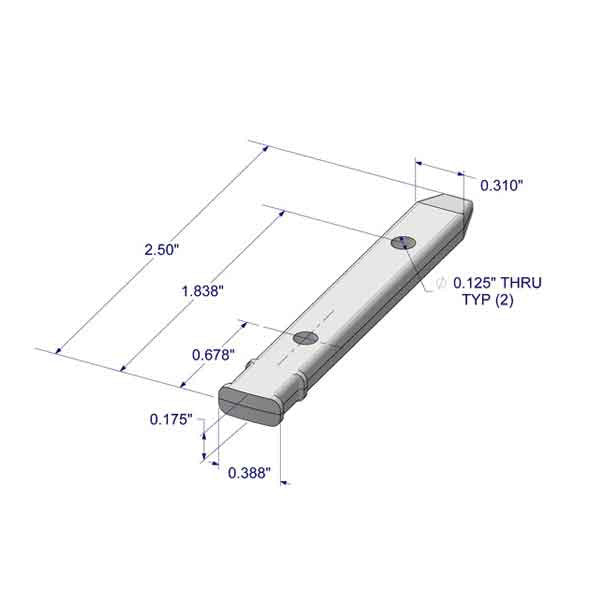 Pivot Bar, 2-1/2", 2 Hole, Mini L-head, Zinc Die Cast