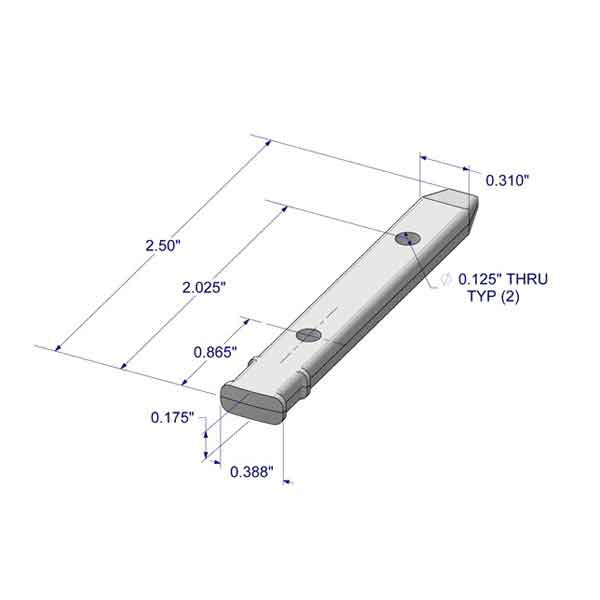 Pivot Bar, 2-1/2", 2 Hole, Mini T-head, Zinc Die Cast