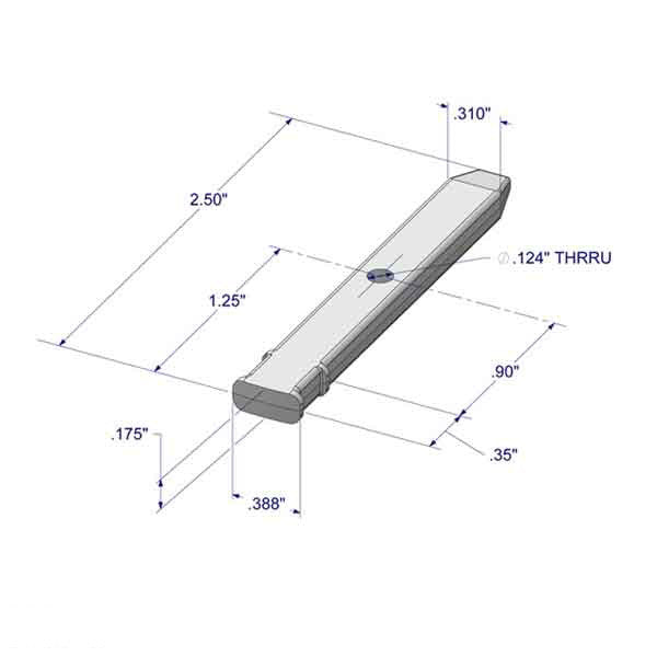 Straight Pivot Bar, 2-1/2", 1 Hole, Zinc Die-Cast Alloy, Fixed Coil