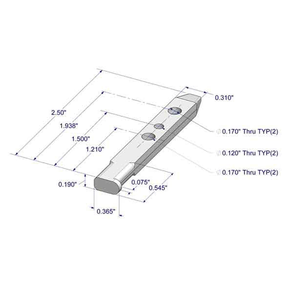 Pivot Bar, 2-1/2", 3 Hole, Mini L-head, Zinc Die Cast