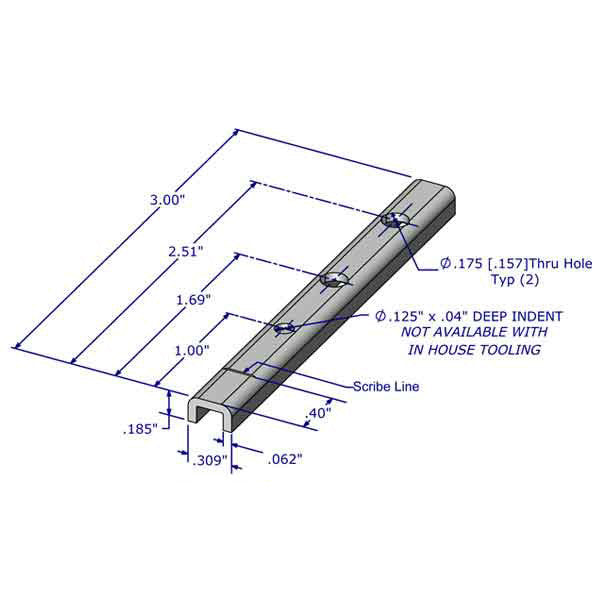 Pivot Bar 3", 2 Holes, Stamped Stainless Steel