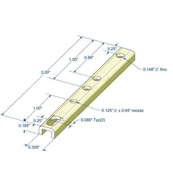 Pivot Bar 3", 4 Holes, Stamped Steel