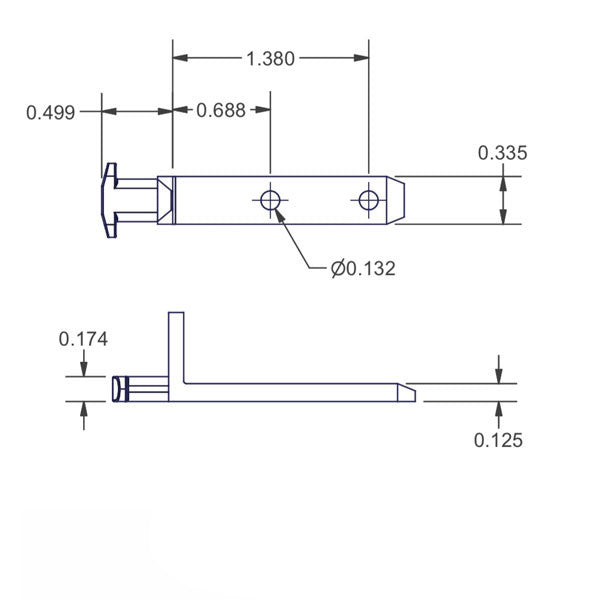 Pivot Bar, 2-1/8", 2 Hole L-Shaped T-Head, End - Zinc Die Cast