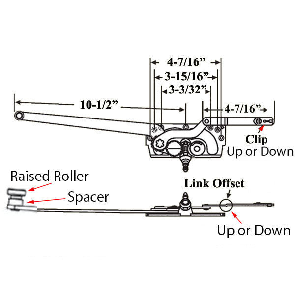 Truth Casement Operator, LH, Offset Down Link # 20810, Raised Roller