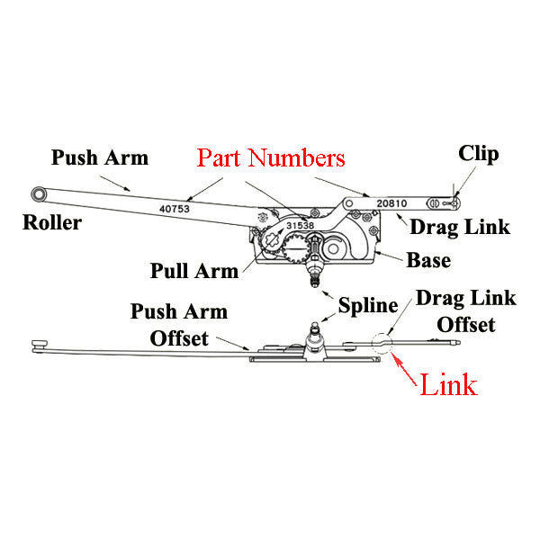 Truth Casement Operator, RH, Offset Down Link # 20810, Raised Roller