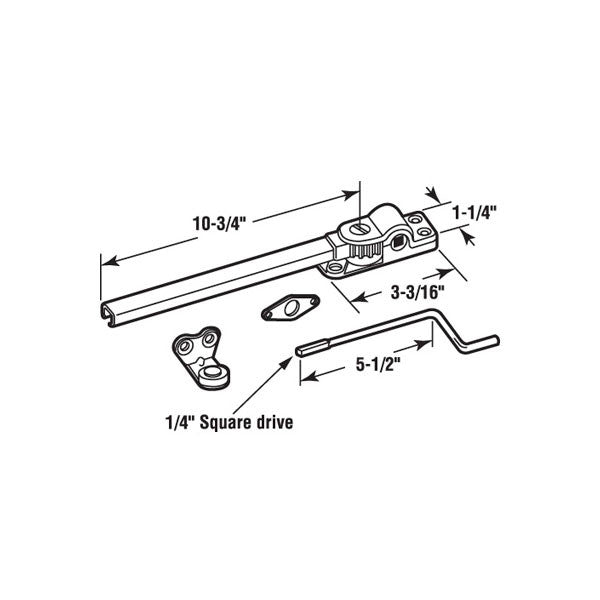Wood Casement Window 10-3/4" Arm Operator - Brass Finish