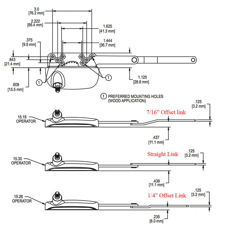 Truth Ellipse Split Arm Casement Operator, 1/4" Offset Link, Right Hand