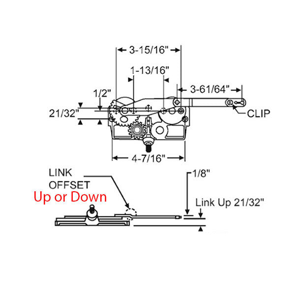 Truth Dyad Casement Operator, Wood Windows, Link Offset UP, Top Clip