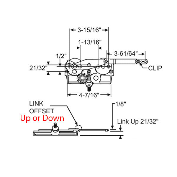 Truth Dyad Casement Operator, Wood Windows, Link Offset UP, Right Hand