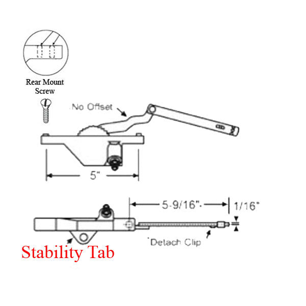 Rear Mount Dyad Casement Operators with Stability Tab, 5-9/16, Right Hand