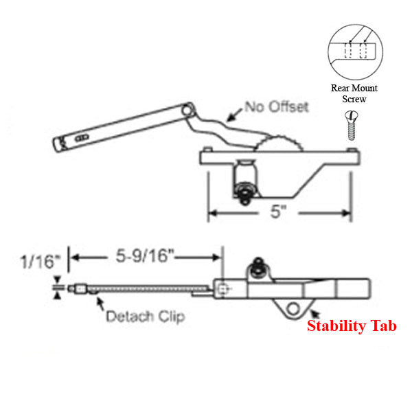 Rear Mounted Dyad Casement Operator with Stability Tab, 5-9/16, Left Hand