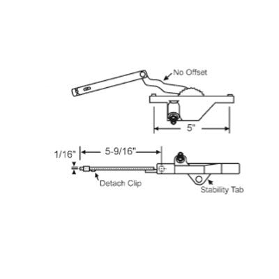 Rear Mounted Dyad Casement Operator with Stability Tab, 5-9/16, Left Hand