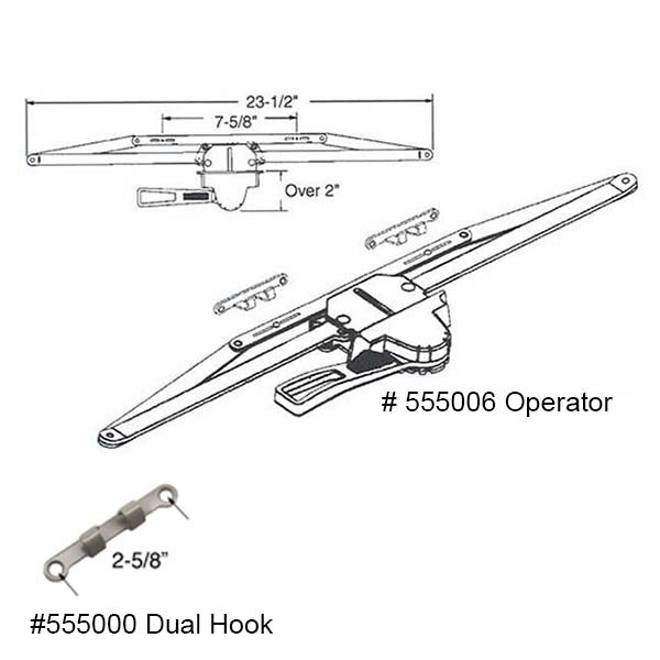Operator, Dual Hook, Lever, 23-1/4” - Longer “F” Plate