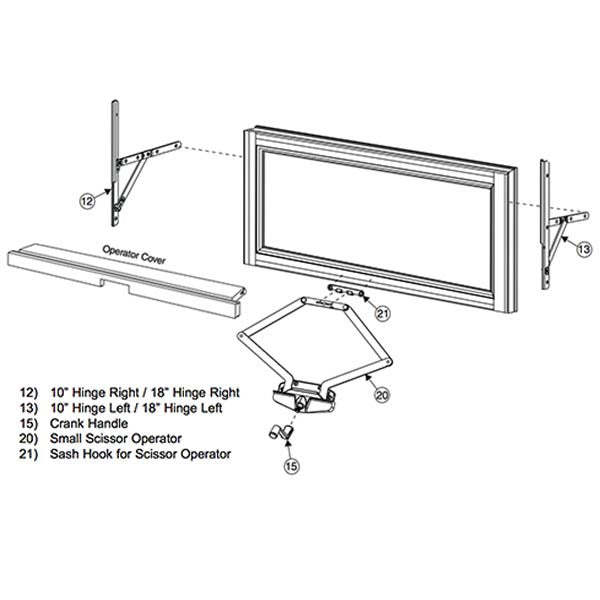 Operator, Roto, 16-1/8 Inch Scissor, Single Hook,
