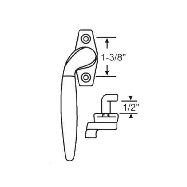 Project-In Handle, 1-3/8 Screw Holes, 1/2” Hook Projection, Left Hand - White Bronze