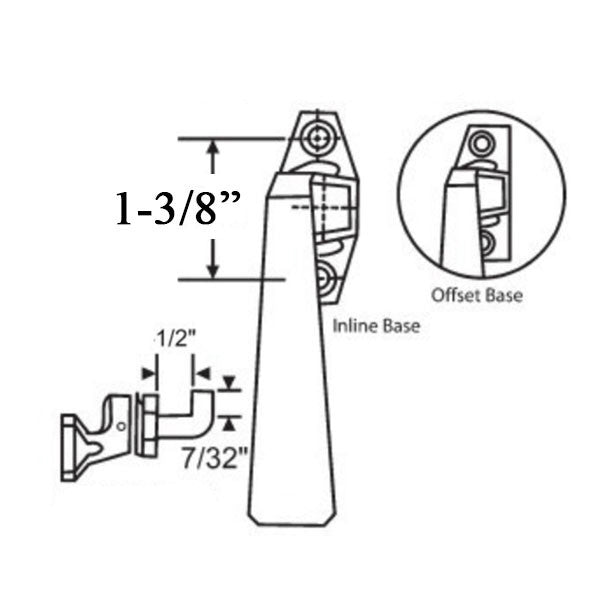 Project-In Handle, 1-3/8 Screw Holes, Offset Base, 1/2” Hook Projection, LH