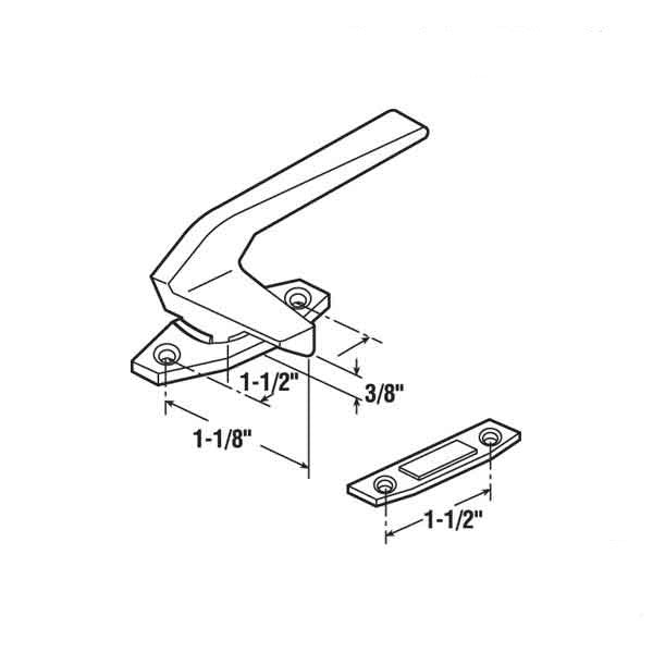 Casement Window Locking Handle, 1-1/2 Inch Hole Centers, Rig