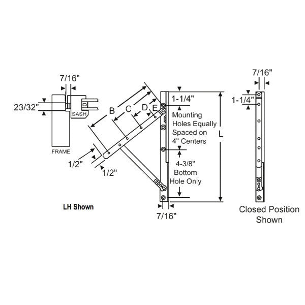 Awning Window Hinges, 10 inch Track, Truth 13.13, Stainless Steel or E-Gard