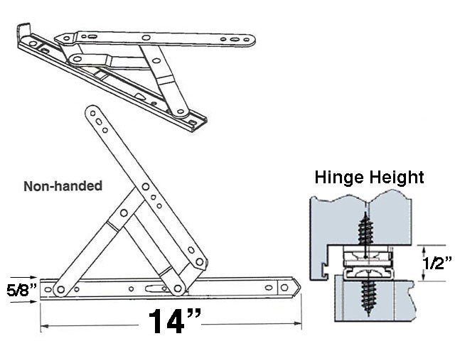 4 Bar Hinges 14 inch Window Track, Truth 34.20 - Stainless Steel