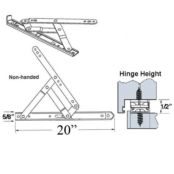 4 Bar Hinges 20 inch Window Track, Truth 34.16 - Stainless Steel *DISCONTINUED*