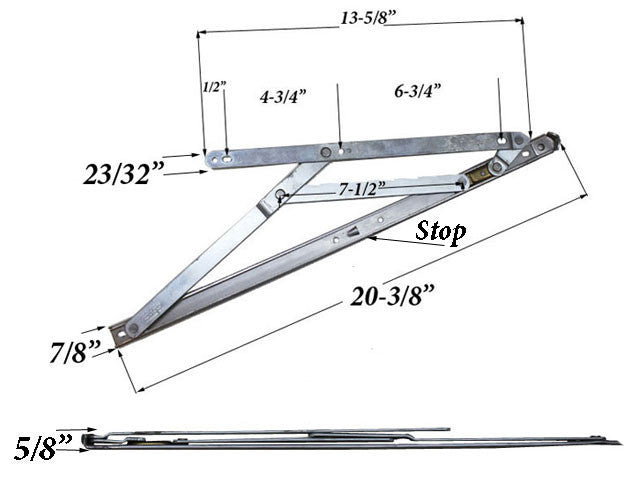 4 Bar Commercial Window Hinge, 7/8 x 20 inch Heavy Duty Window Track, Truth - Stainless Steel