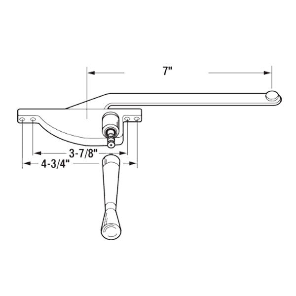 Casement Window Operator, 7" Arm, Left Hand, Teardrop Body, Steel Casement - Aluminum *DISCONTINUED*