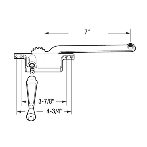 Casement Window Operator, 7" Arm, Left Hand, Square Body, Steel Casement