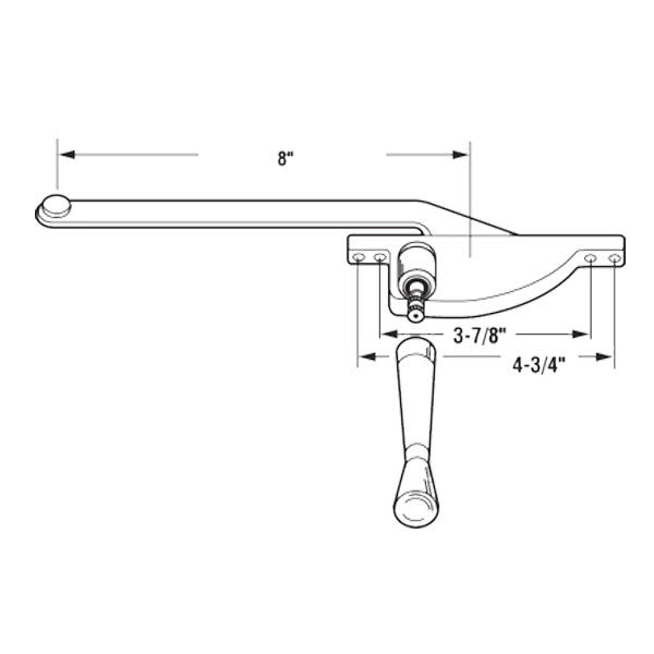 Casement Window Operator, 8" Arm, Right Hand, Teardrop Body, Steel Casement
