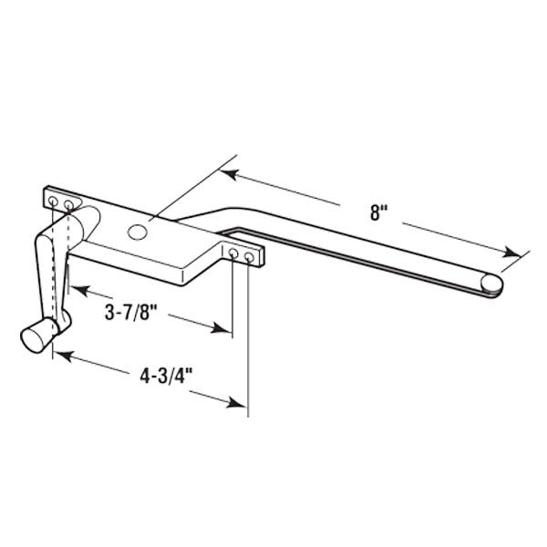 Casement Window Operator, 8" Arm, Left Hand, Square Body, Steel Casement