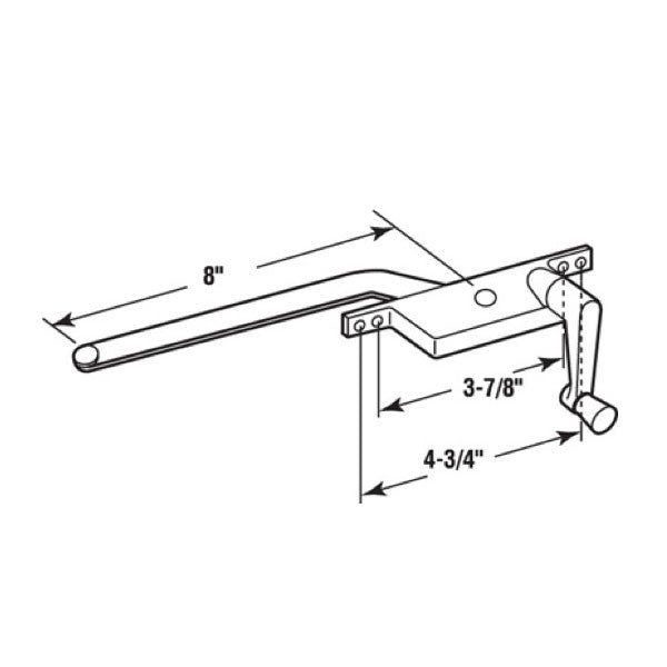 Casement Window Operator, 8" Arm, Right Hand, Square Body, Steel Casement - Aluminum