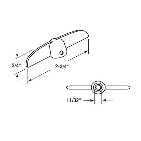 Casement Operator Tee Handle, Diecast, 11/32 Inch Bore Size *DISCONTINUED*